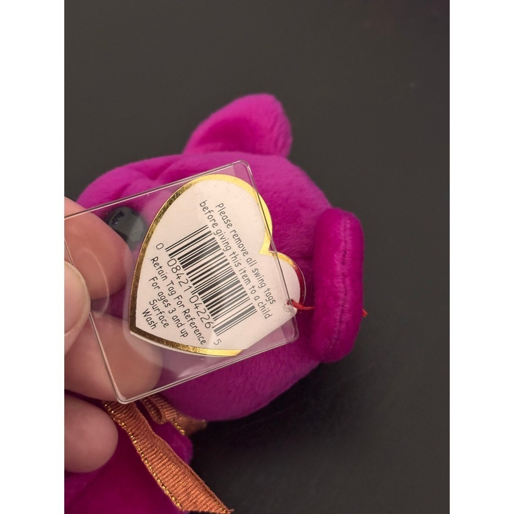 Ty Beanie Baby Millennium Bear Fuchsia Pink 2000 Earth Logo Plush 1999 Tag - Picture 3 of 5